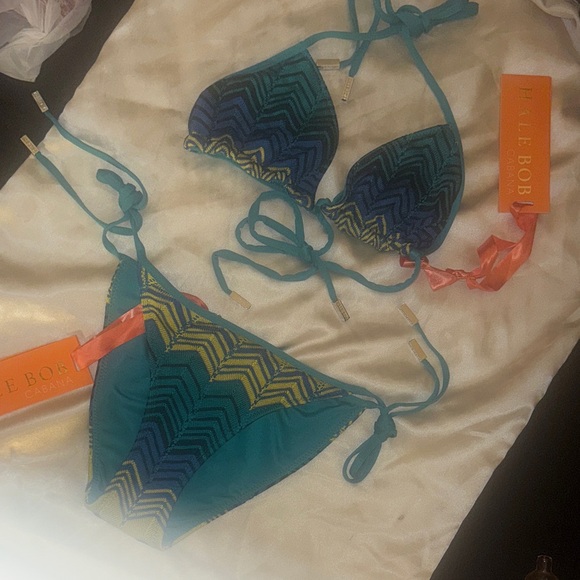 Hale Bob Teal and Navy Bikini Set